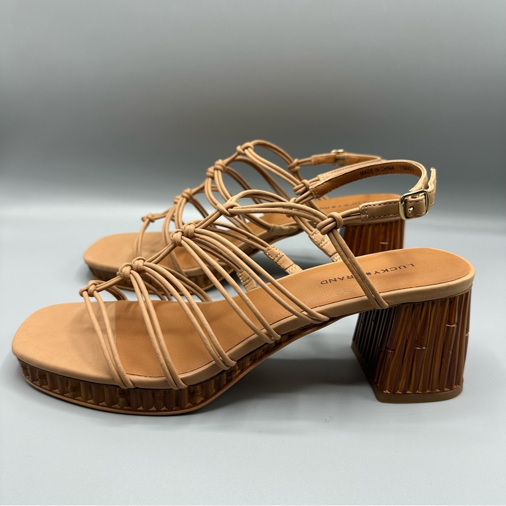 Lucky Brand Strappy Block Heel Open Toe Sandal Women’s Size 11M Brown Tan